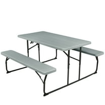 Gymax Folding Picnic Table & Bench Set for Camping BBQ w/ Steel Frame Grey