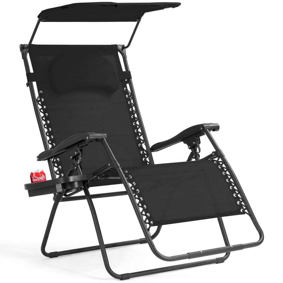 Black Steel Zero Gravity Recliner Lounge Chair with Adjustable Canopy
