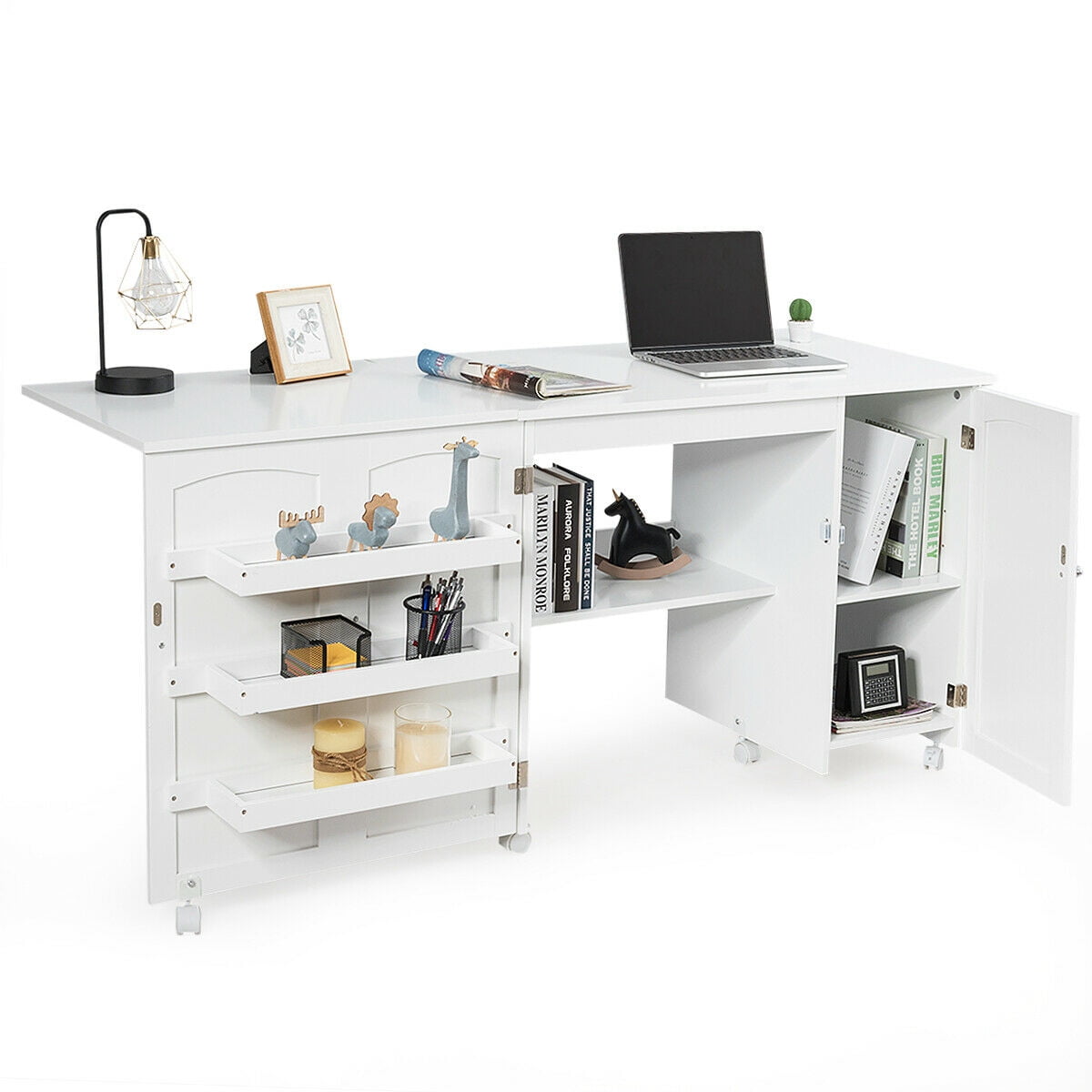 Dropship Folding Sewing Craft Cart&Sewing Cabinet Miscellaneous Sewing Kit  Art Desk With Storage Shelves And Lockable Casters-White to Sell Online at  a Lower Price