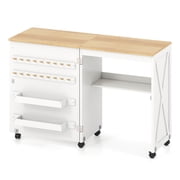 Gymax Folding Sewing Table w/ Compact Design Storage Shelf 2 Trays and 18 Pegs
