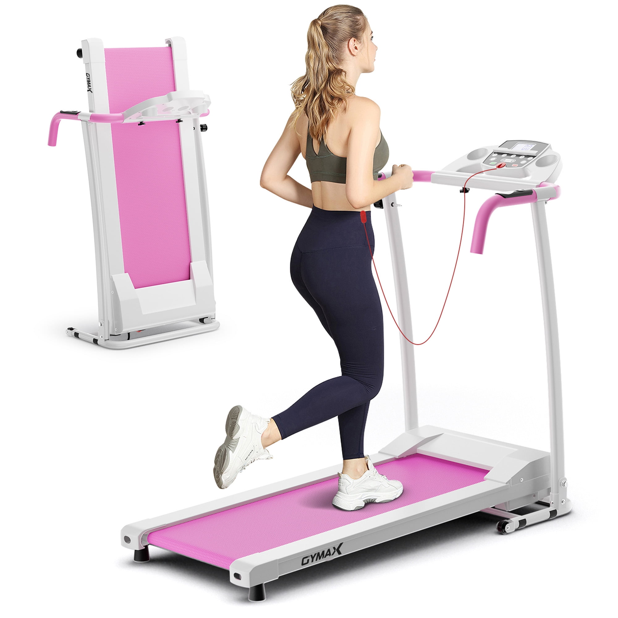 Gymax Folding Treadmill for Home Walking Running Machine w 12 Preset Programs Pink
