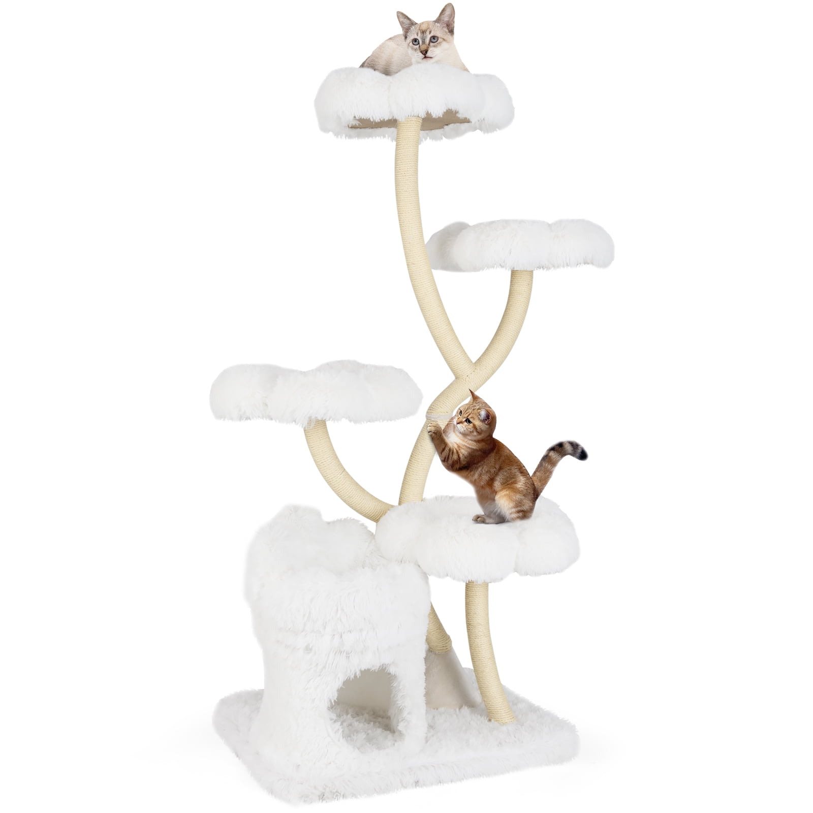 Gymax Freestanding Cat Tower Tall Cat Tree w/ four Flower-shaped Platforms Cat Condo White