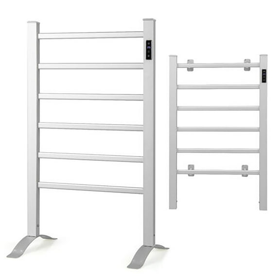 Gymax Freestanding Wall Mounted Towel Warmer 6-Bar Aluminum Heated Towel Rack w/ Timer