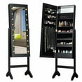 thumbnail image 1 of Gymax Full Length Mirror Jewelry Organizer Vanity Box w/ 18 LED Lights Black, 1 of 7