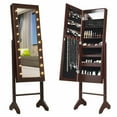 thumbnail image 1 of Gymax Full Length Mirror Jewelry Organizer Vanity Box w/ 18 LED Lights Brown, 1 of 6