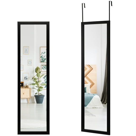 Gymax Full Length Over The Door Mirror Hanging Hooks Wall Mount Dressing Mirror Black