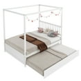 thumbnail image 1 of Gymax Full Size Canopy Bed with Trundle Wooden Platform Bed Frame Headboard White, 1 of 10