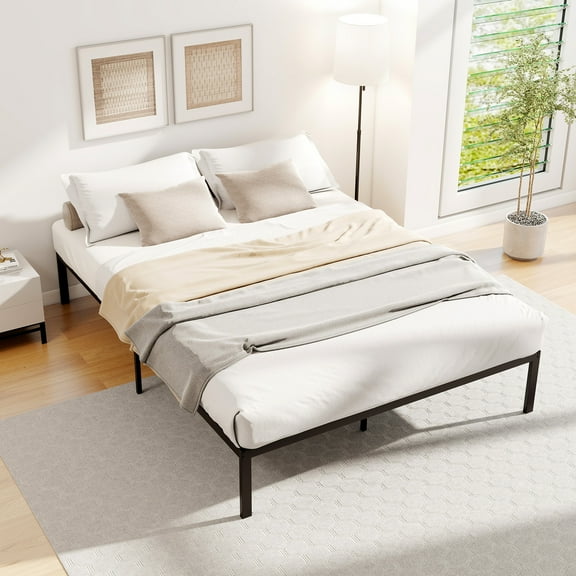 Gymax Full Size Metal Bed Frame Heavy Duty Support Slats Mattress Foundation