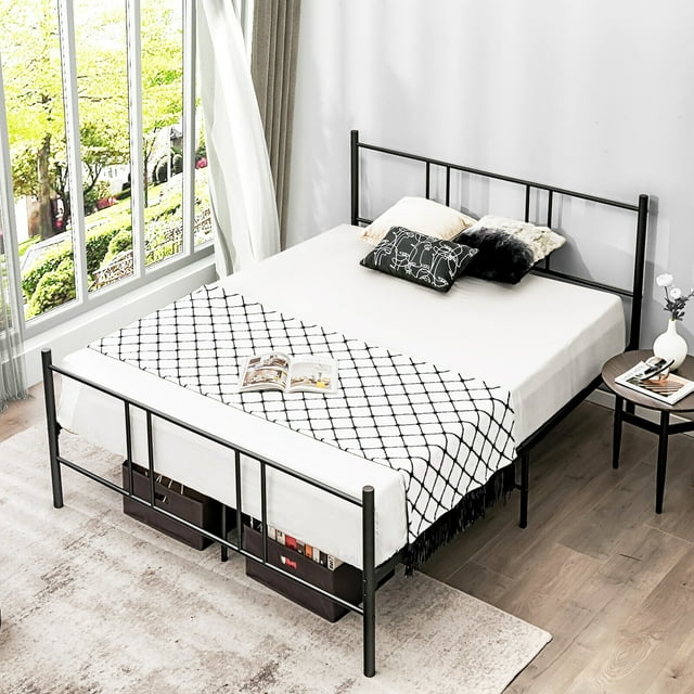 Gymax Sturdy Metal Bed Frame with High Headboard, Easy Assembly, Full