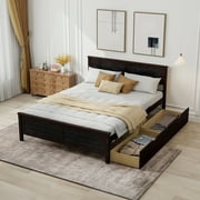 Gymax Full Size Wooden Bed Frame with 2 Storage Drawers & Under-bed Storage Espresso
