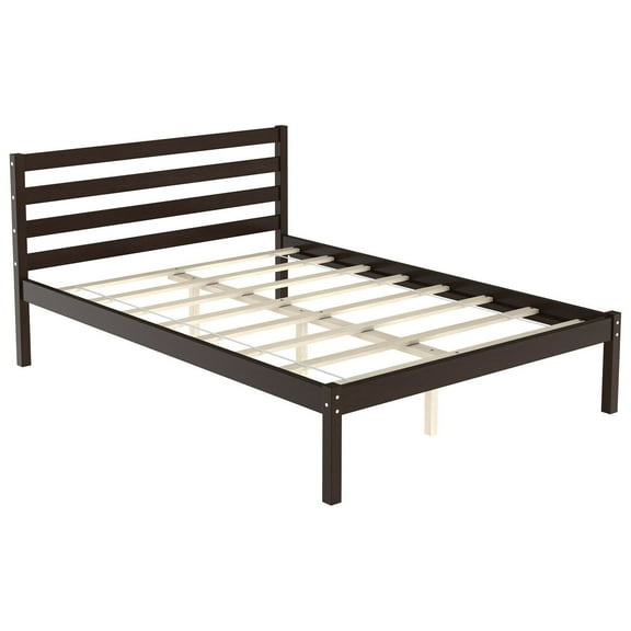 Gymax Full Wood Platform Bed Frame Headboard Slat Support Mattress Foundation
