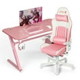 thumbnail image 1 of Gymax Gaming Desk & Chair Set 47'' Z-Frame Table Adjustable High-Back Chair Pink, 1 of 10