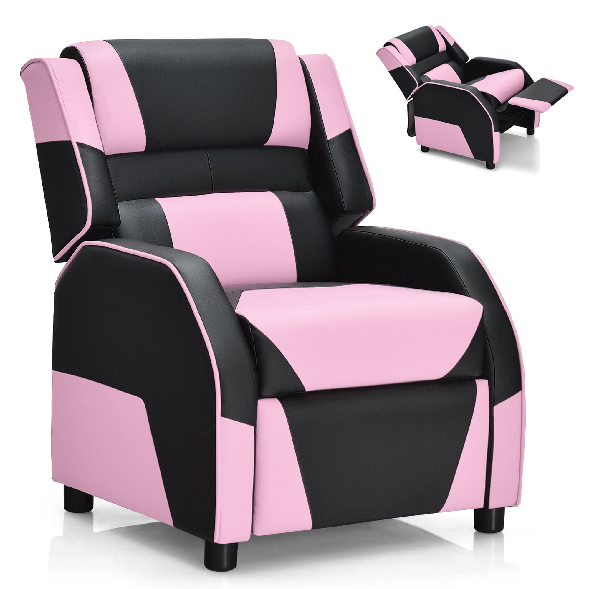 Gymax Pink Plastic Massage Gaming Chair Racing Recliner Computer