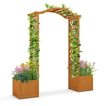 Gymax Garden Arbor with Planter Wooden Planter Arch with Trellis Natural
