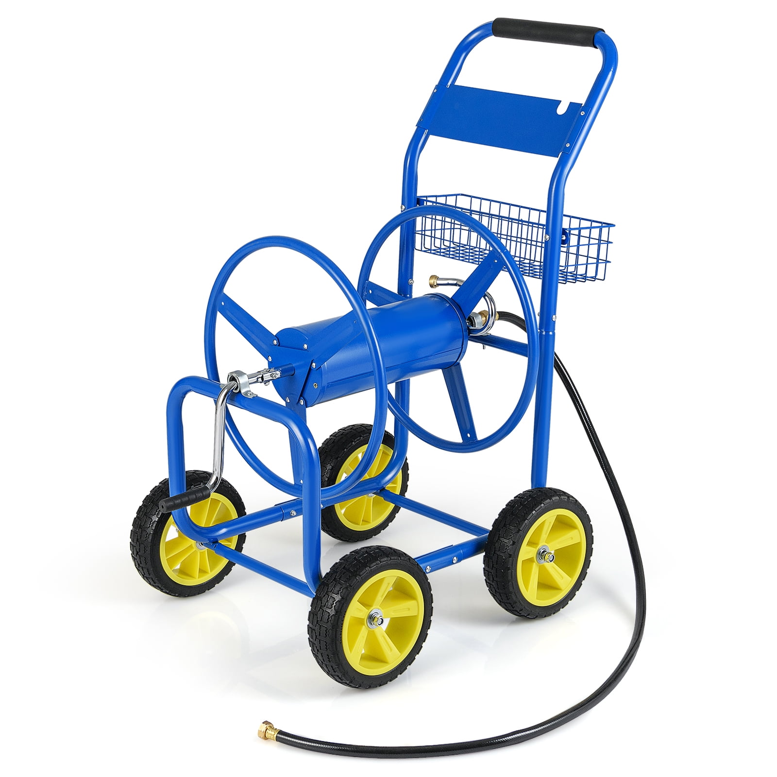 Gymax Garden Hose Reel Cart 300 FT of 5/8'' Large Capacity Heavy-Duty Metal Hose Cart Blue