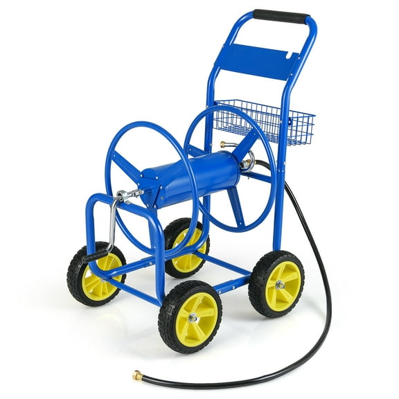 Gymax Garden Hose Reel Cart 300 FT of 5/8'' Large Capacity Heavy-Duty Metal Hose Cart Blue