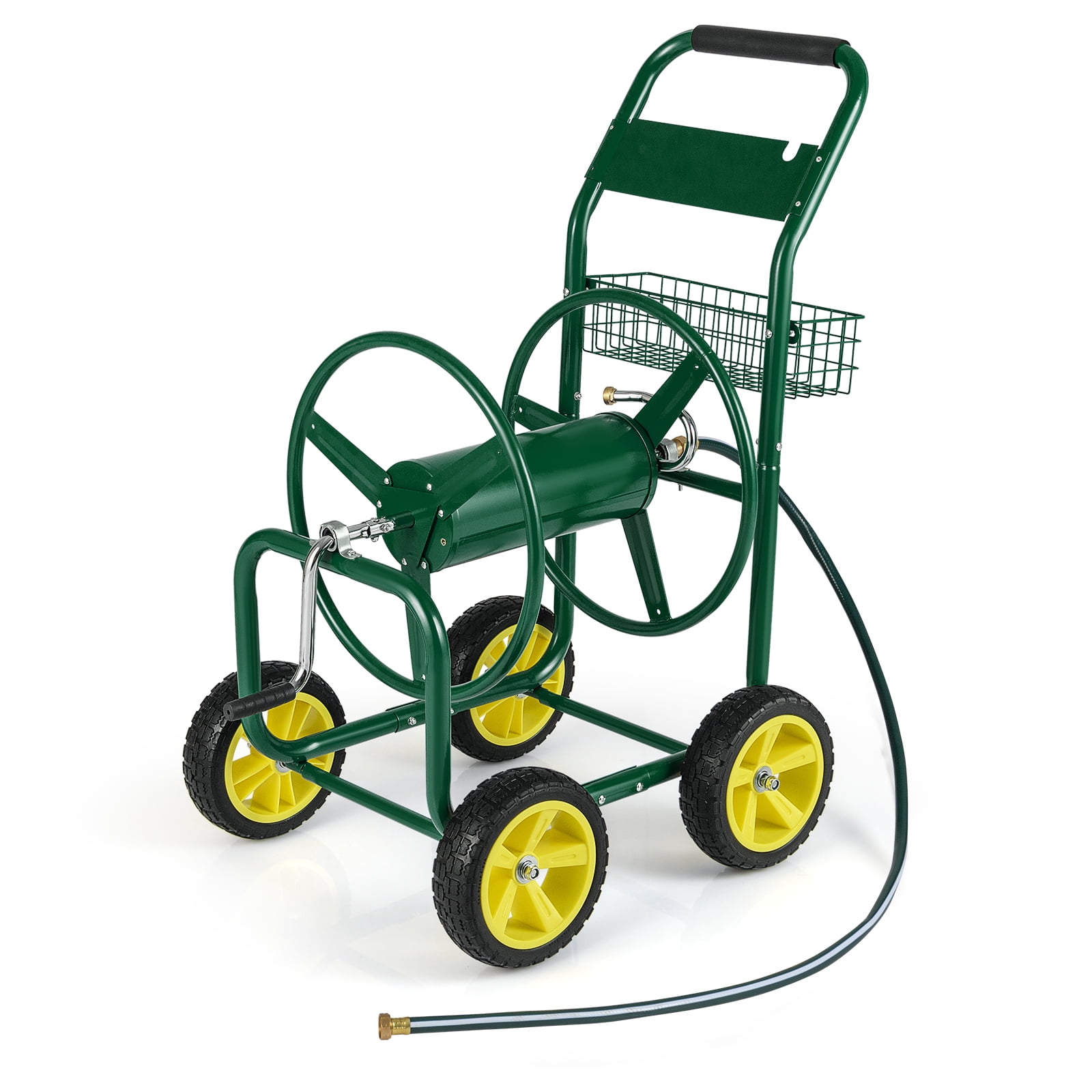 Gymax Garden Hose Reel Cart 300 FT of 5/8'' Large Capacity Heavy-Duty Metal Hose Cart Green
