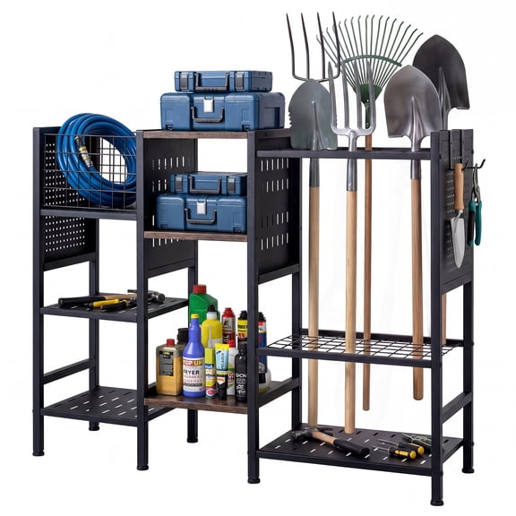 Gymax Garden Tool Organizer w/ Wooden Shelves40'' Wide Yard Freestanding Storage Rack