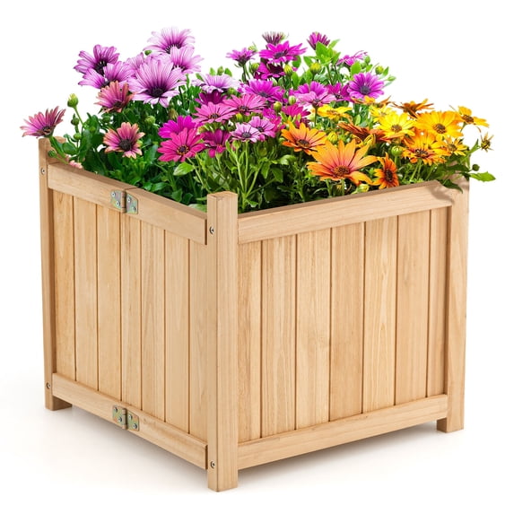Gymax Garden Wooden Planter Box Folding Raised Outdoor Plant Container w/ Drainage Hole