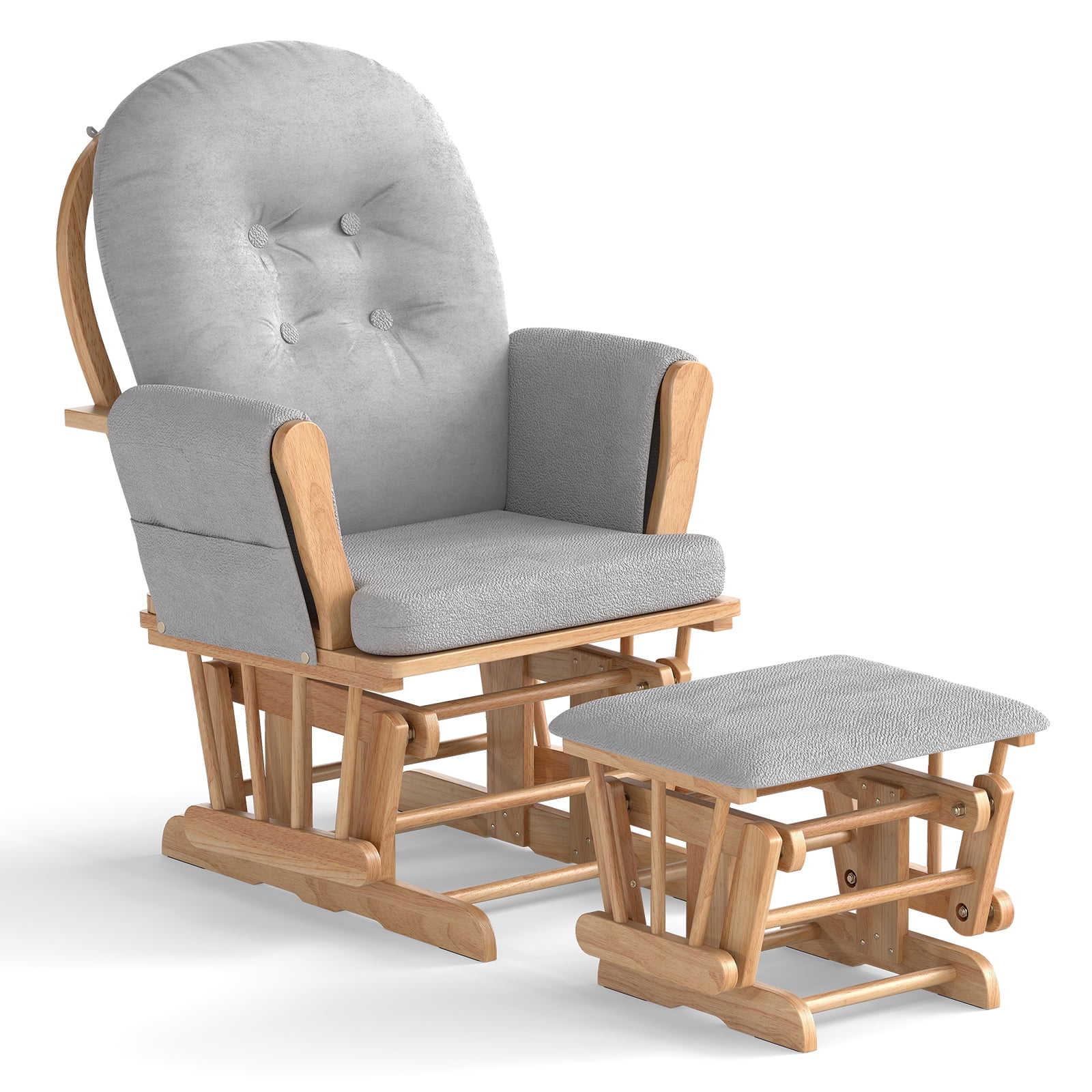 Gymax Glider & Ottoman Cushion Set Wood Baby Nursery Rocking Chair Glider Gray
