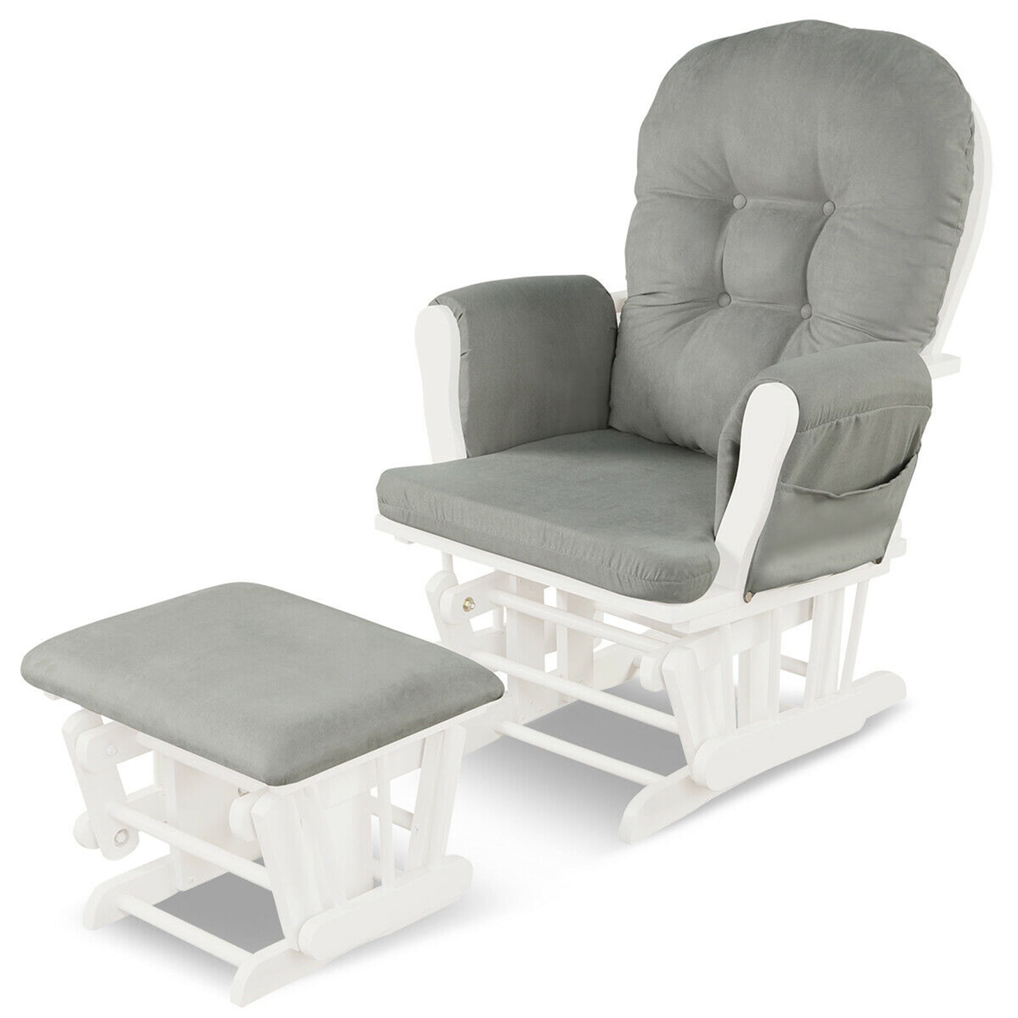 Gymax Glider and Ottoman Cushion Set Wood Baby Nursery Rocking Chair Light Grey