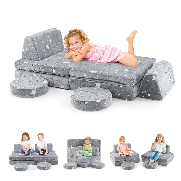 Gymax Glow in the Dark Modular Kids Play Couch Set w/ Machine-washable ...