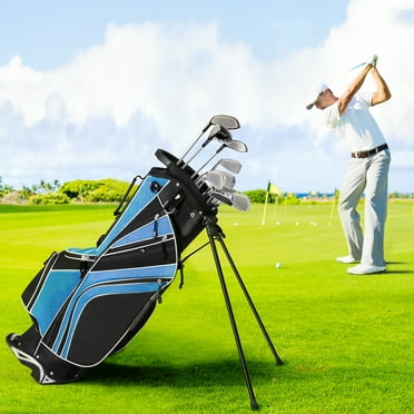 Gymax Golf Carry Bag Golf Stand Bag 6 Way Divider w/ Straps & 7 Storage Pockets Blue