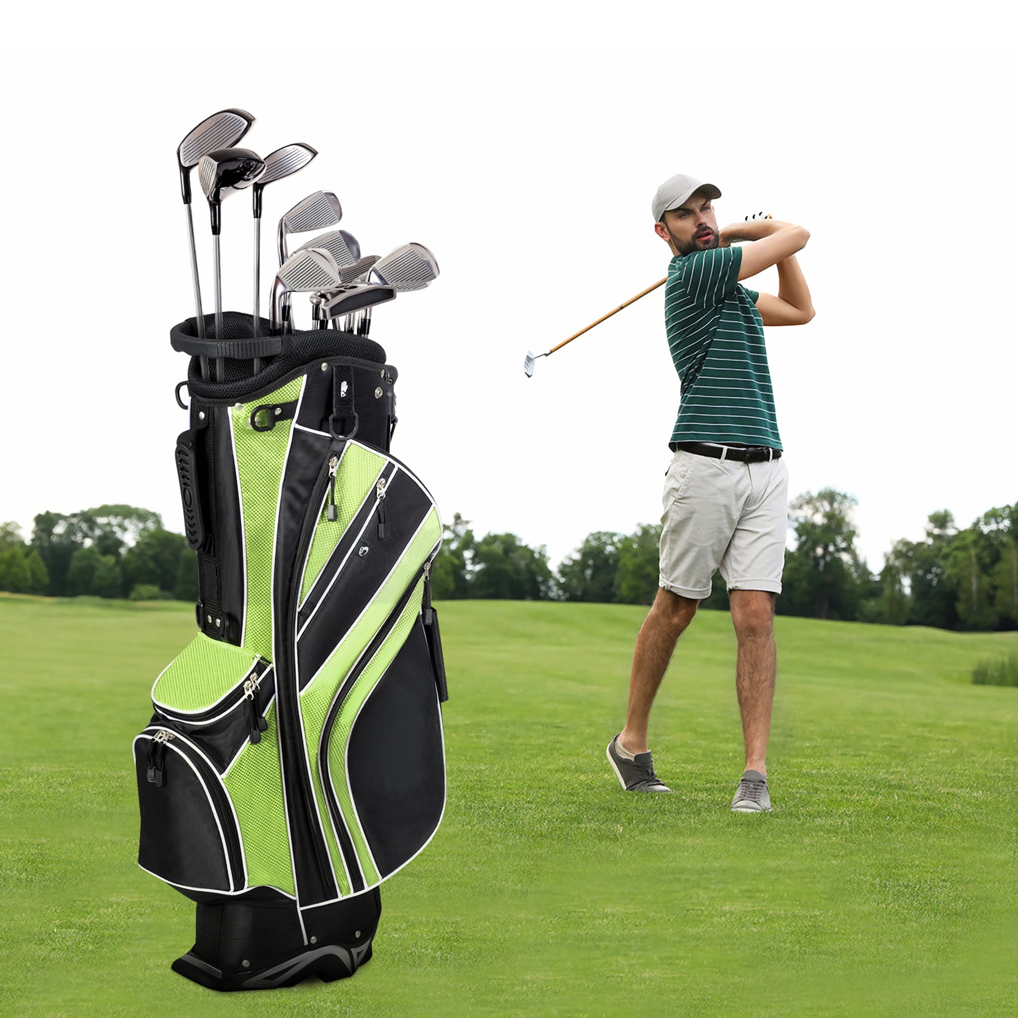 Gymax Golf Carry Bag Golf Stand Bag 6 Way Divider w/ Straps & 7 Storage Pockets Gray