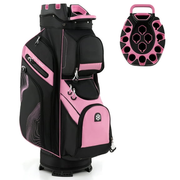 Gymax Golf Cart Bag Molded Lock Top Golf Bag w/14-Way Full Length Dividers 11 Pockets Pink