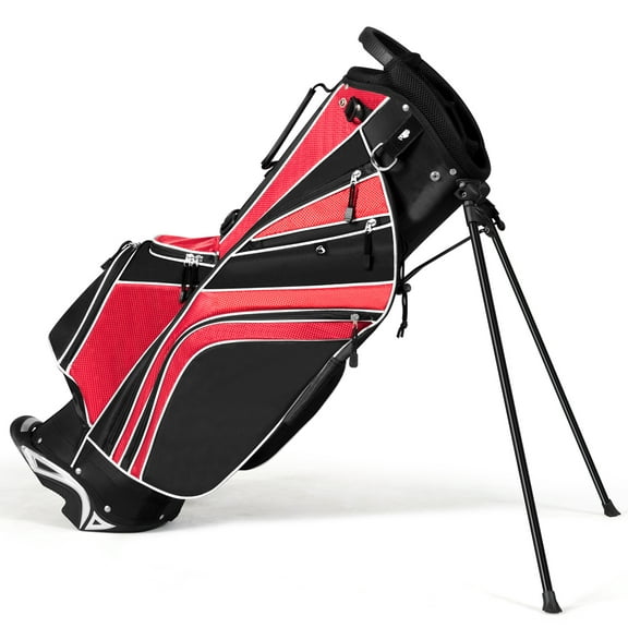 Gymax Golf Stand Bag 6 Way Divider Golf Carry Bag w/ Straps & 7 Storage Pockets Red