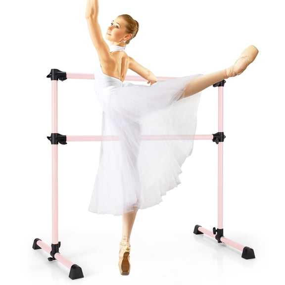 Gymax 4FT Portable Double Freestanding Ballet Barre Dancing Stretching Pink