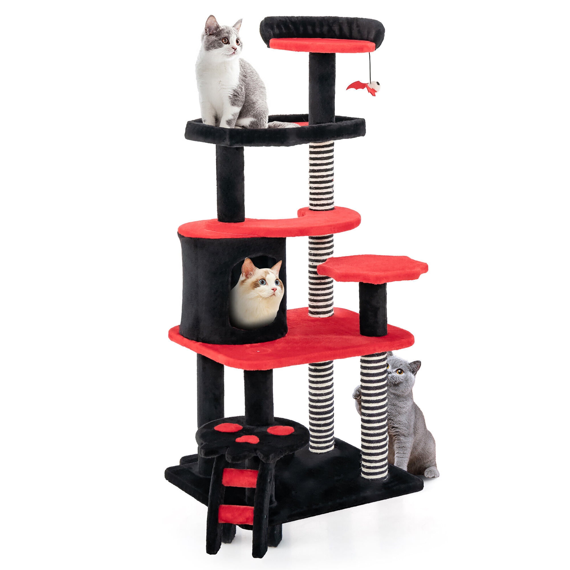 Gothic Red and Black Sisal Cat Tree Tower with Condo