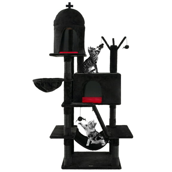 Gymax Gothic Cat Tree for Indoor Cats Black Large Cat Tower w/ 2 Cat Condos