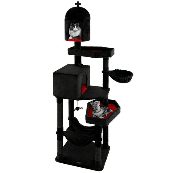 Gymax Gothic Cat Tree for Indoor Cats Extra Large Cat Tower w/2 Cat Condos Coffin Bed