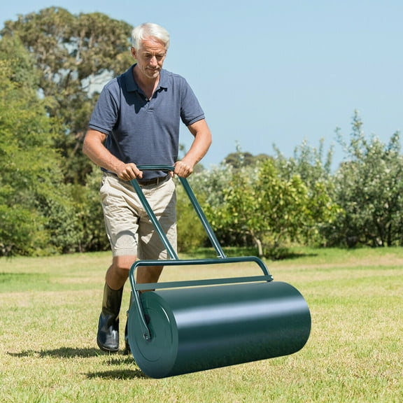 Gymax Green 13 Gallon Lawn Roller Heavy-Duty Steel Push/Pull Sod Roller 24'' x 13''