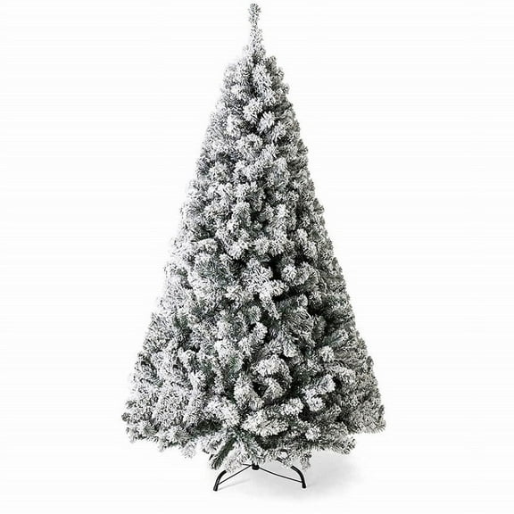 Gymax Green Unlit Snow Flocked Hinged Full Artificial Holiday Dcor Christmas Tree, 9'