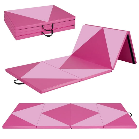 Gymax Gymnastics Gym Mat 4-Panel Folding Lightweight Gymnastics Tumbling Mat w/ Hook
