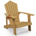thumbnail image 1 of Gymax HIPS Outdoor Weather Resistant Slatted Chair Adirondack Chair w/ Cup Holder Indonesia Teak, 1 of 8