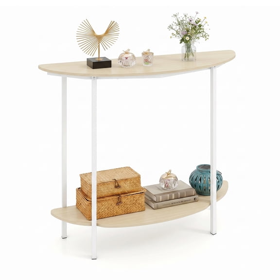 Gymax Half Moon Console Table 40'' 2-Tier Entryway Table w/Storage Shelf Sofa Table