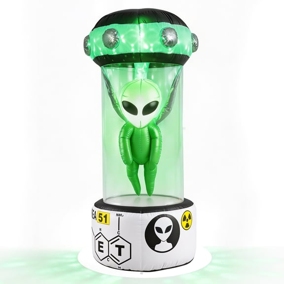 Gymax Halloween Blow Up Alien Outdoor Decorations w/Rotating Flashing Green Lights White & Green