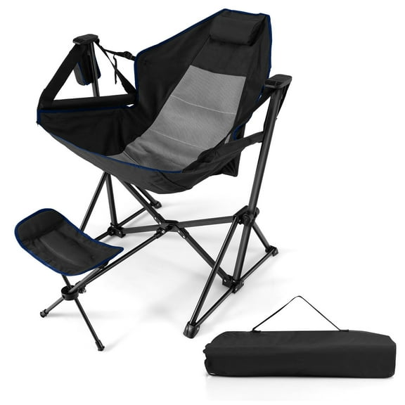 Gymax Hammock Camping Chair w/ Retractable Footrest & Carrying Bag for Camping Picnic Black