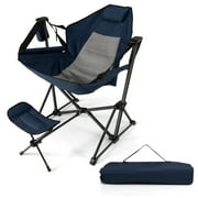 Gymax Hammock Camping Chair w/ Retractable Footrest & Carrying Bag for Camping Picnic Navy