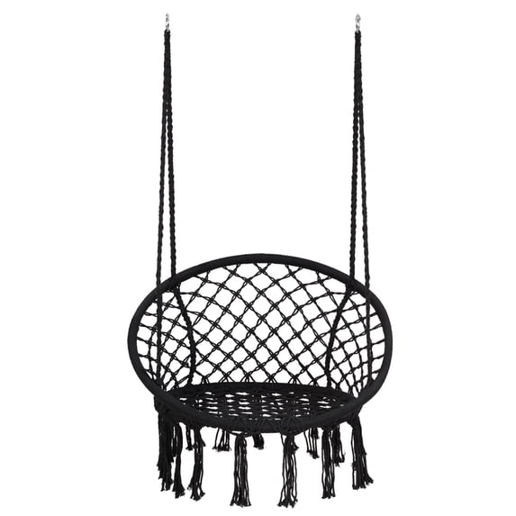 Gymax Hammock Chair Hanging Cotton Rope Macrame Swing Chair Indoor Outdoor Black