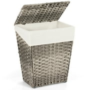 Gymax Handwoven Laundry Hamper Foldable w/Removable Liner, Lid & Handles Grey
