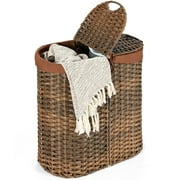 Gymax Handwoven Laundry Hamper Laundry Basket w/2 Removable Liner Bags Brown
