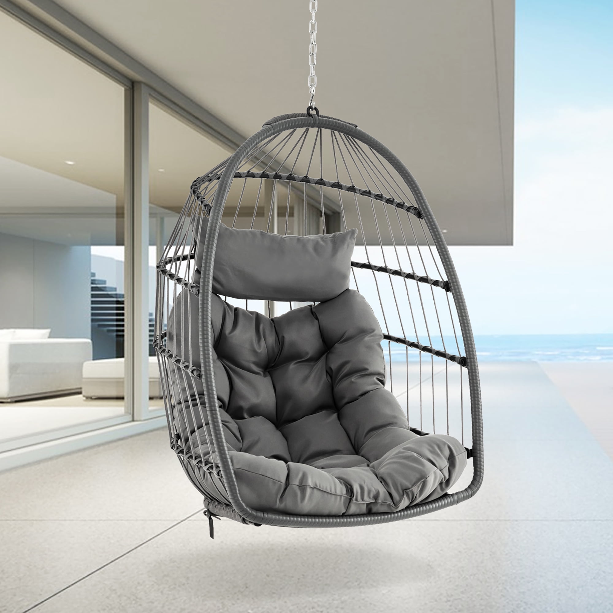 Gymax Hanging Egg Chair Swing Chair Without Stand w/ Comfrotable Head