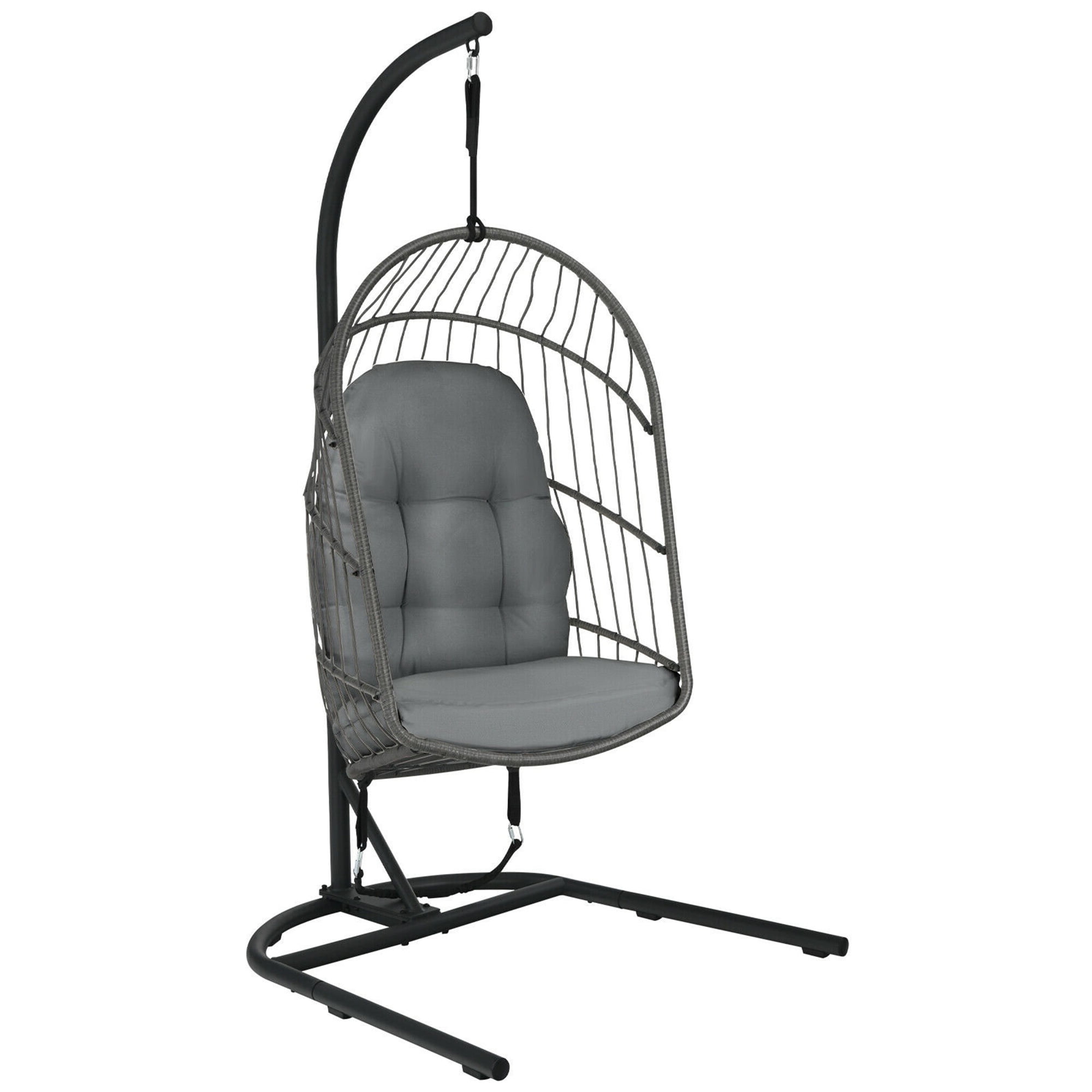 Gymax Hanging Hammock Egg Chair Patio Rattan Swing Chair w/ Stand