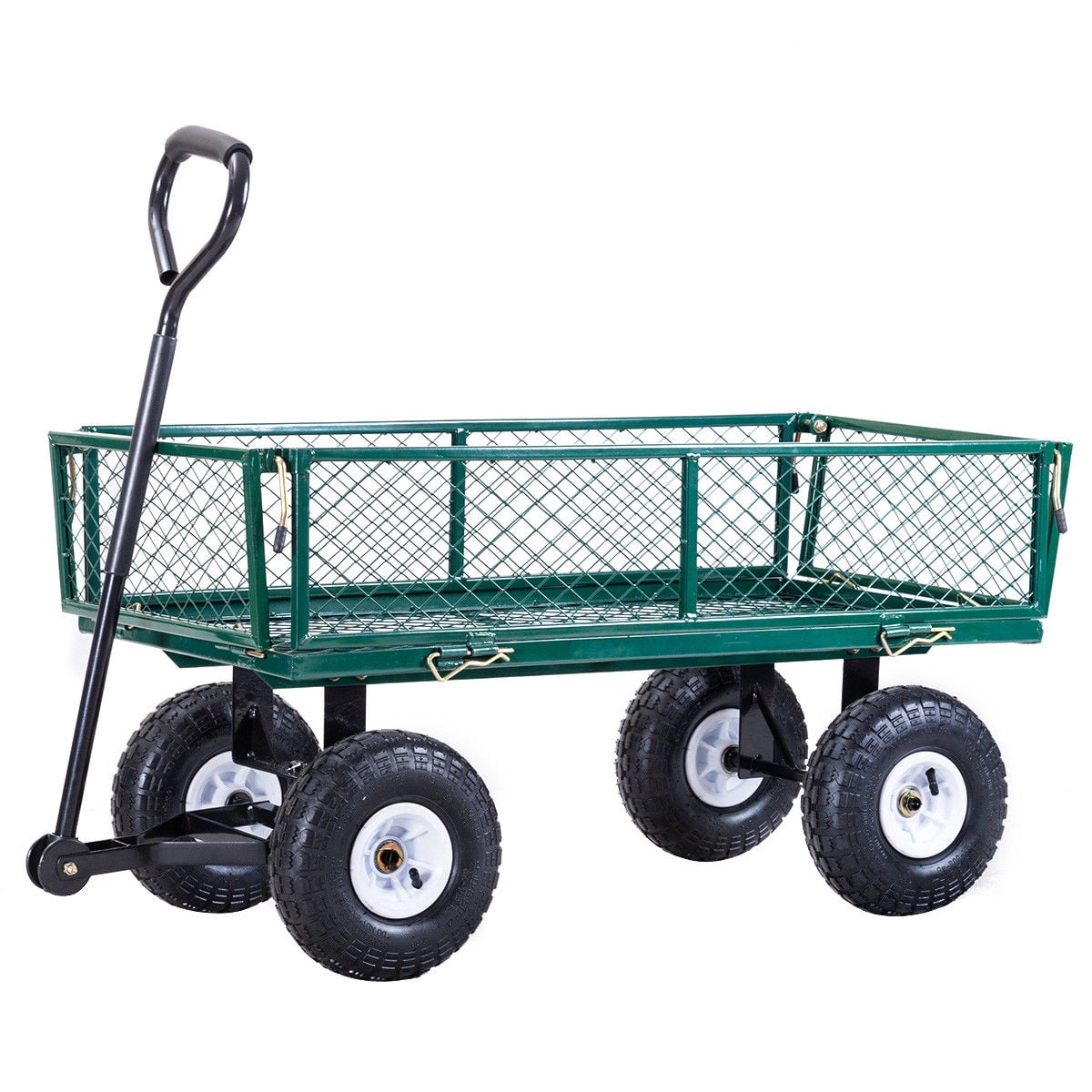 Green Heavy Duty Steel Garden Utility Cart with Rubber Wheels