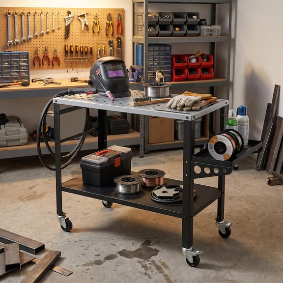 Gymax Welding Table 36'' x 18'' 1200 lbs Heavy Duty Welding Workbench w/ Lockable Wheels