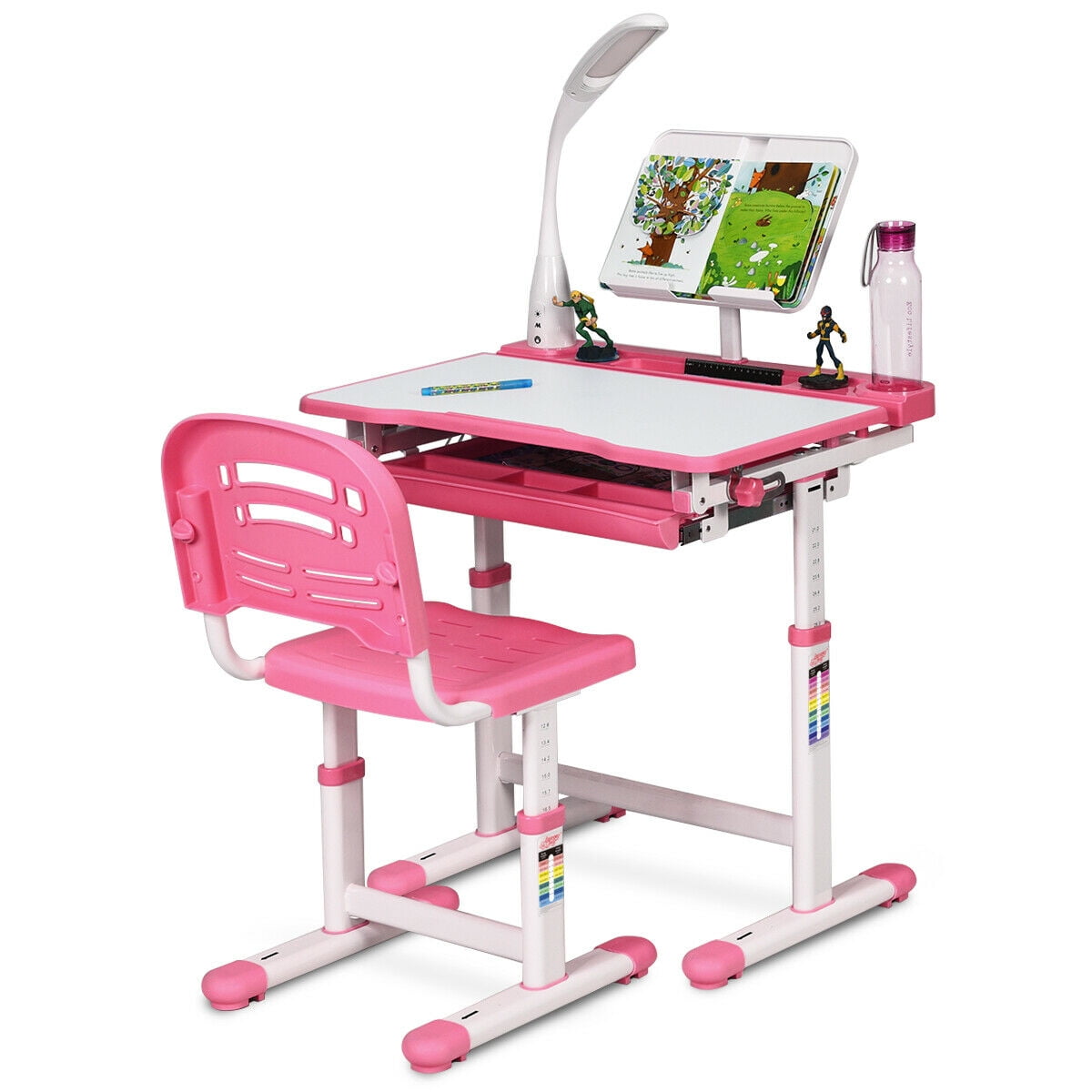 WGLAWL Kids' Study Desk Chair Sets, Pink, Adjustable Height, Ergonomic  Design, Large Storage Drawer, Built-in Bookshelf, Bedroom Furniture